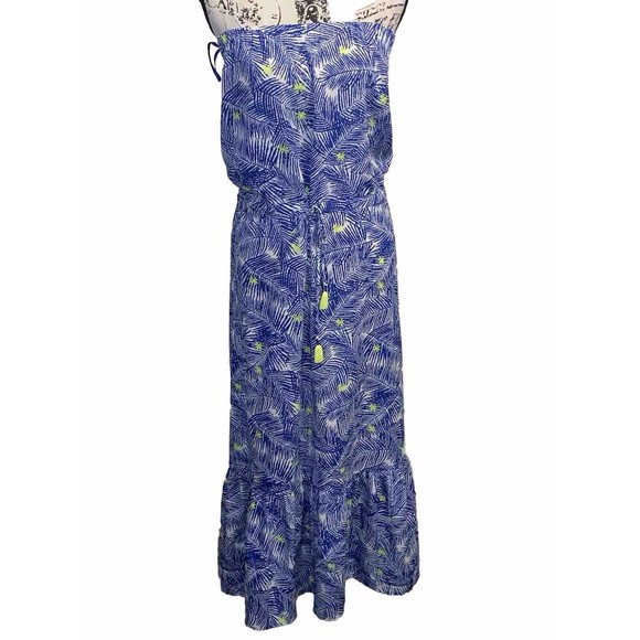Vineyard Vines Martha’s Palm Print Ruffle Strapless Maxi Dress Sz Sm Resort EUC - Picture 1 of 15
